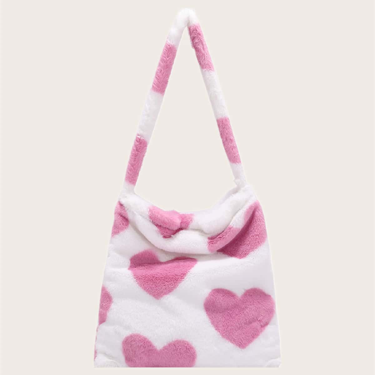 

Heart Pattern Fluffy Shoulder Bag, Multicolor