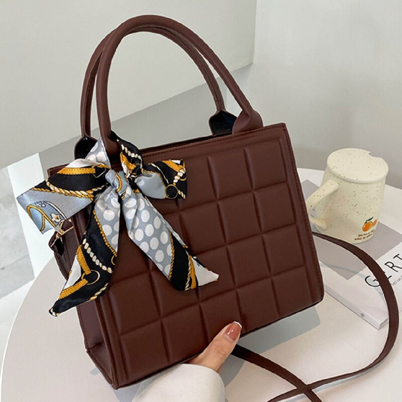 

Scarf Decor Satchel Bag, Coffee brown