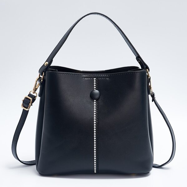 

Stitch Detail Snap Button Bucket Bag, Black