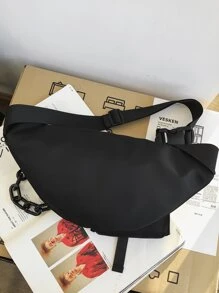 Buckle & Chain Decor Fanny Pack - Black - View 2