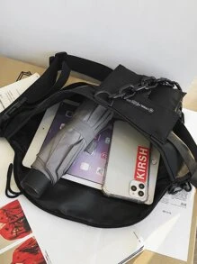 Buckle & Chain Decor Fanny Pack - Black - View 3