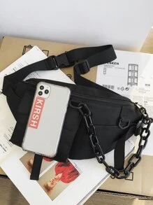 Buckle & Chain Decor Fanny Pack - Black - View 4