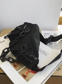 Buckle & Chain Decor Fanny Pack - Black - View 5