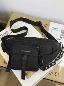 Buckle & Chain Decor Fanny Pack - Black - View 6