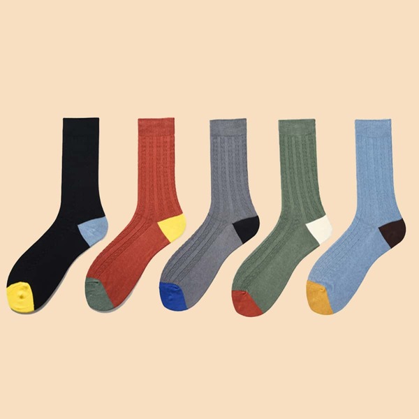

5pairs Men Color Block Crew Socks, Multicolor