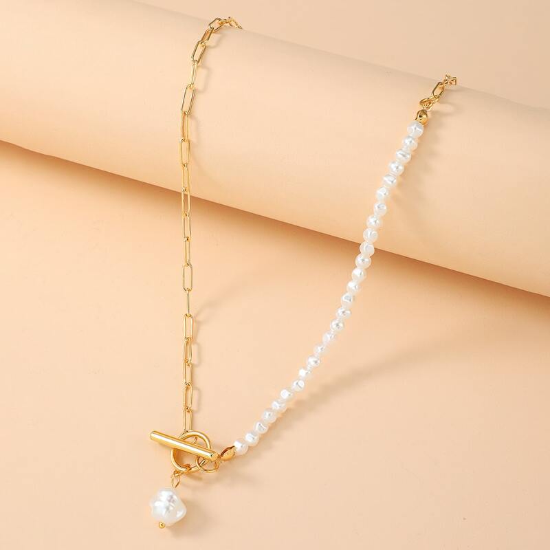 

Faux Pearl Decor Necklace, Gold