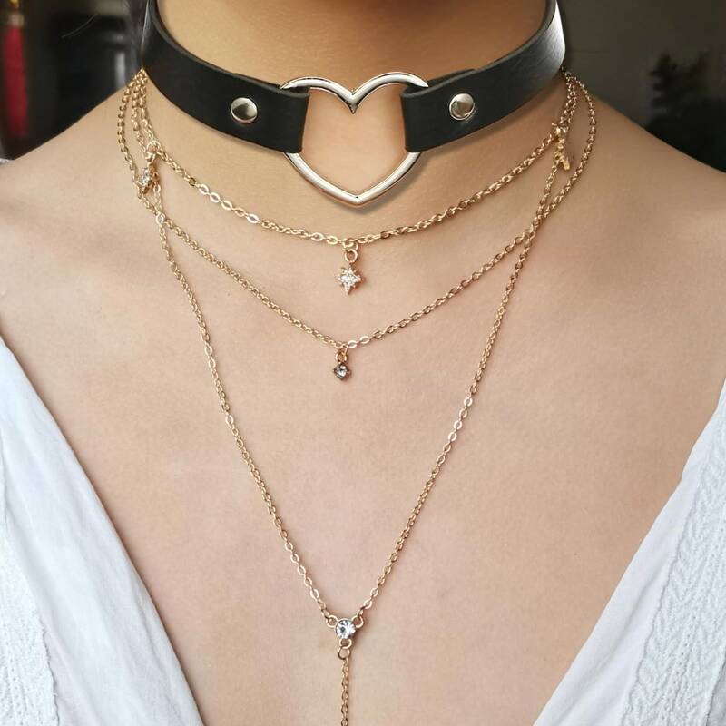 

2pcs Rhinestone Decor Necklace, Multicolor