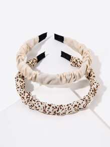 2入組豹紋印花褶邊髮箍 - 彩色 - 查看 1