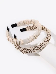 2入組豹紋印花褶邊髮箍 - 彩色 - 查看 2