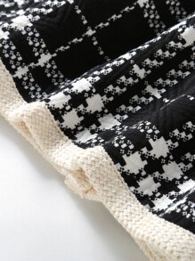 Young Girl Plaid Contrast Binding Jacket & Shorts - Black and White - View 5