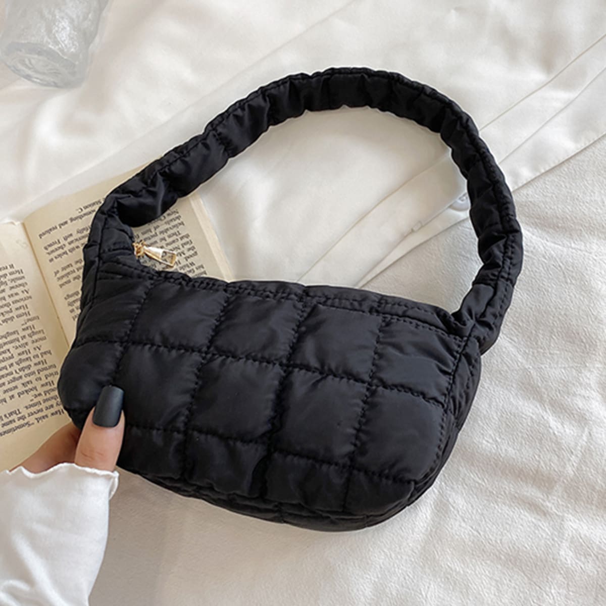 

Minimalist Quilted Shoulder Bag, Black
