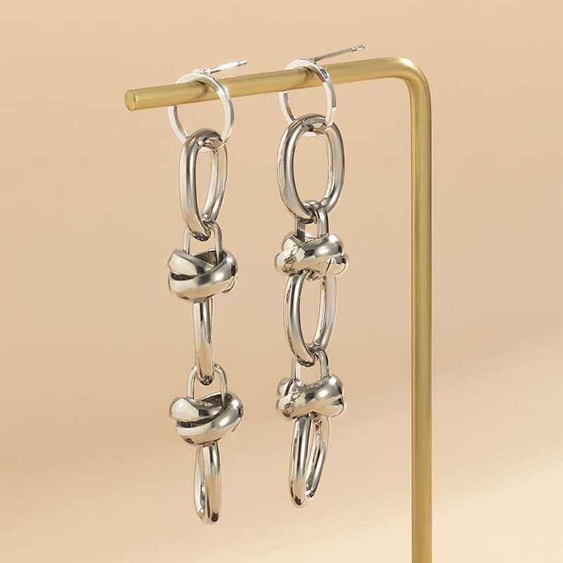 

Chain Design Earrings, Silver