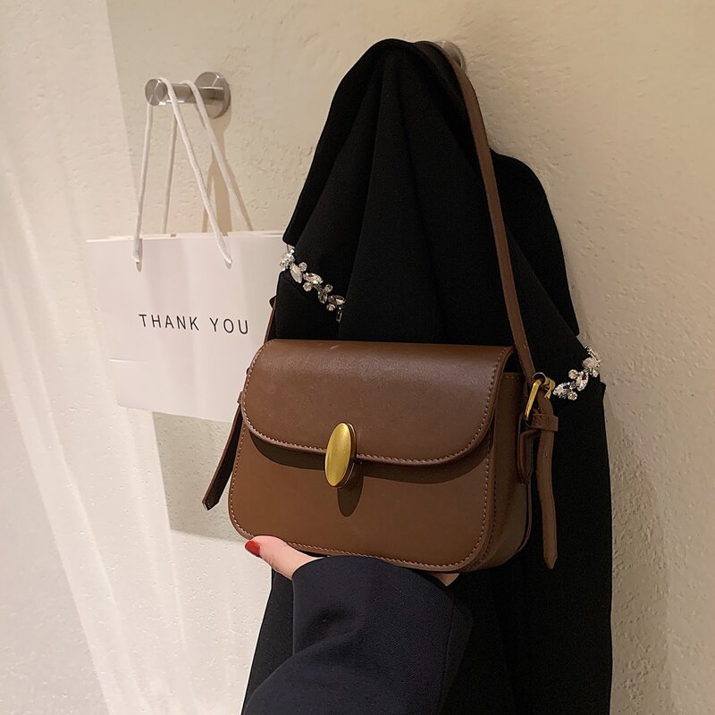 

Metal Decor Flap Crossbody Bag, Brown