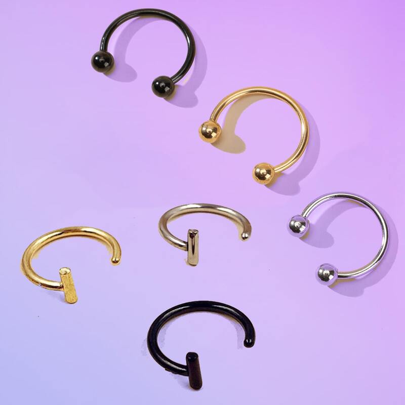 

3pcs Stainless Steel Nose Ring & 3pcs Lip Ring, Multicolor