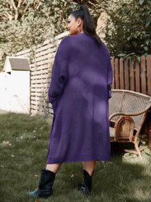 Plus Chunky Knit Longline Cardigan - Purple - View 2