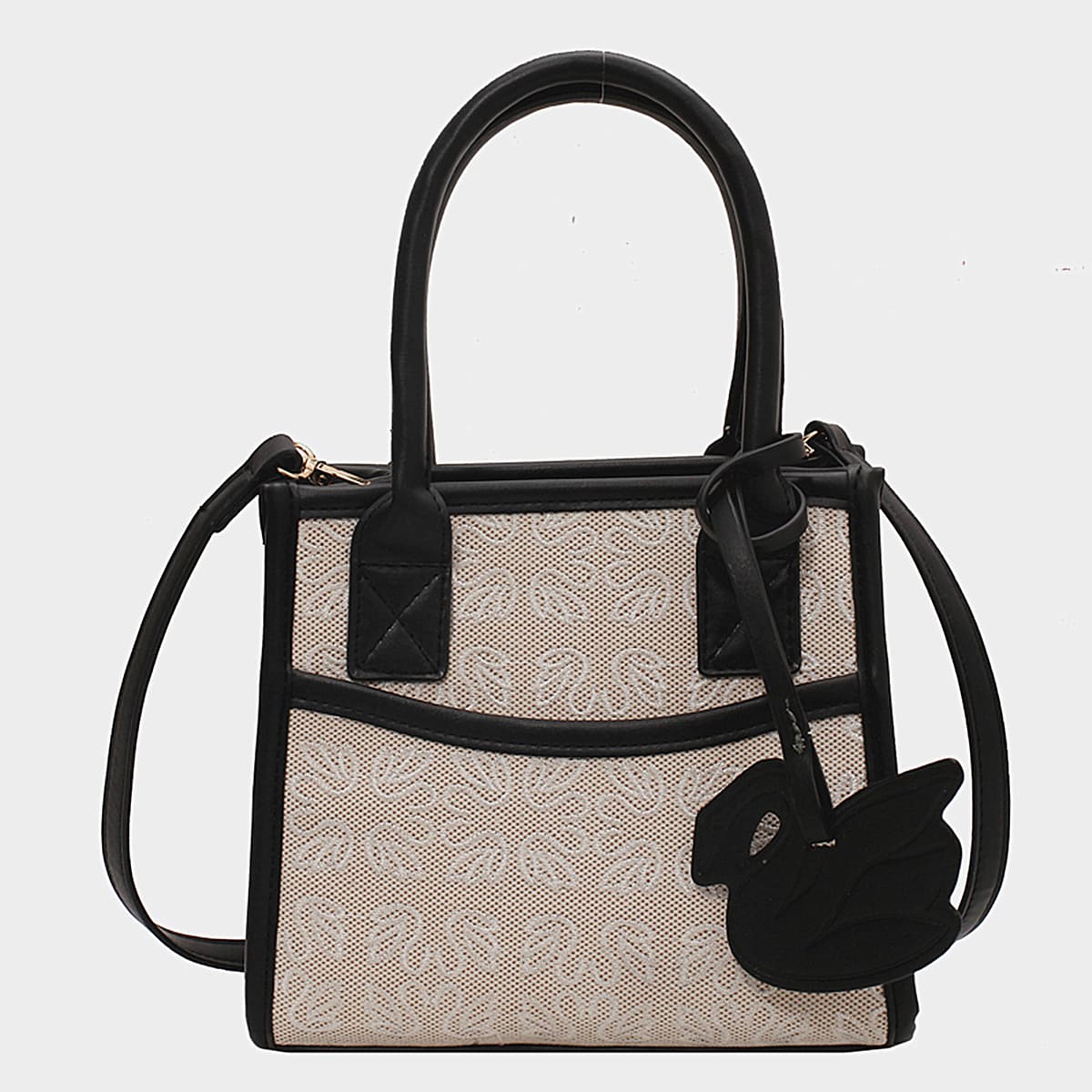 

Colorblock Satchel Bag With Bag Charm, Black and white