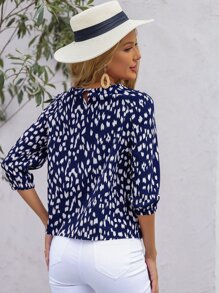 SHEIN Clasi Allover Print Round Neck Blouse - Blue - View 2