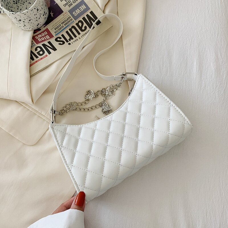 

Quilted Satchel Bag, White