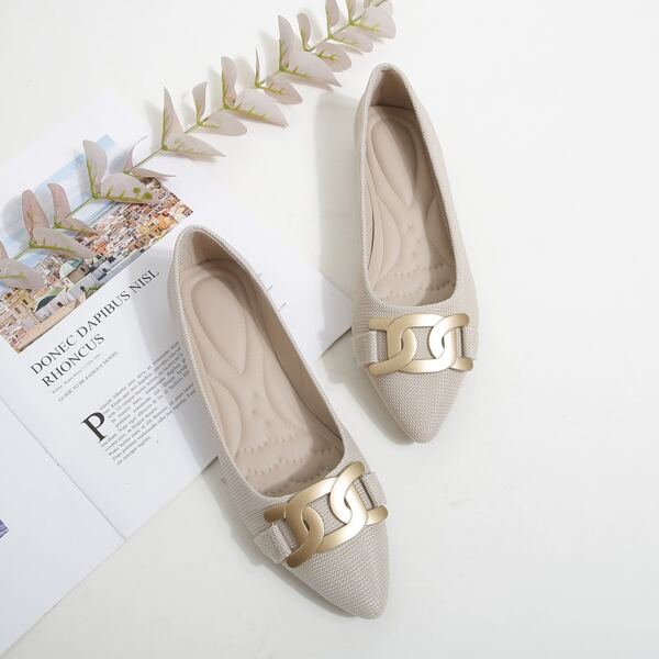 

Metal Decor Ballet Flats, Apricot