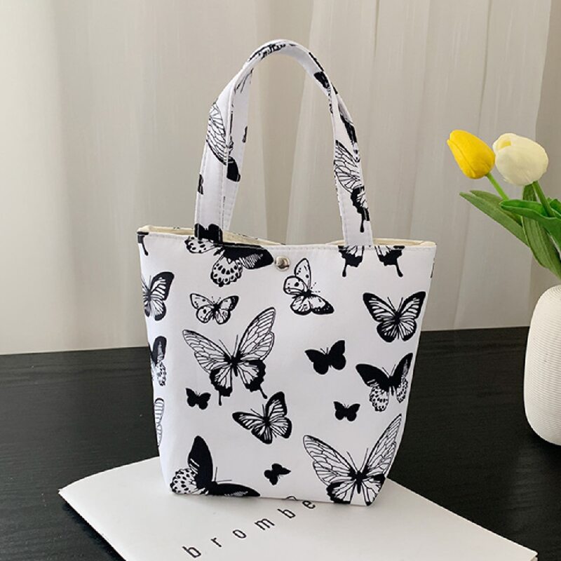 

Butterfly Graphic Satchel Bag, Black and white