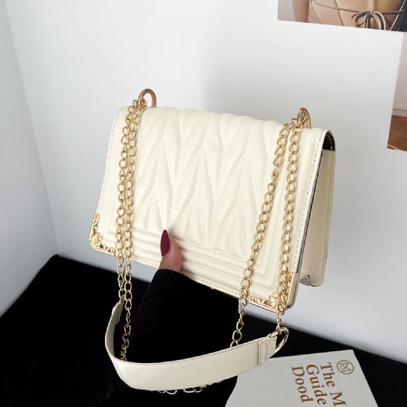 

Quilted Flap Satchel Bag, Beige