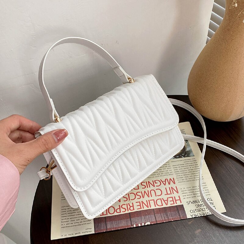 

Quilted Flap Satchel Bag, White