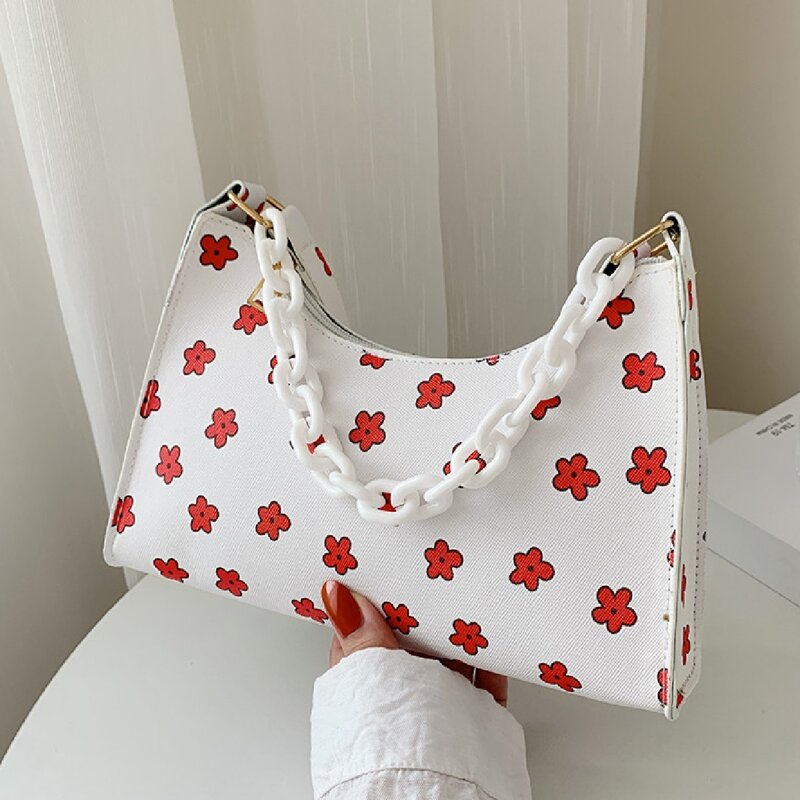 

Flower Graphic Shoulder Bag, White