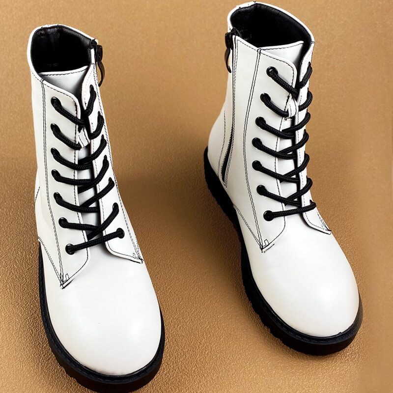

Minimalist Lace-up Front Block Heeled Boots, White