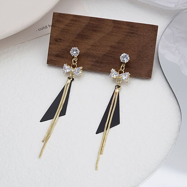 

Rhinestone Decor Drop Earrings, Black