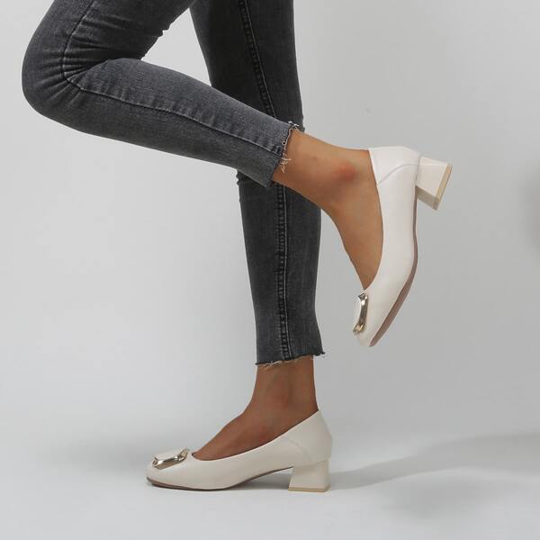 

Minimalist Metal Decor Slip-On Flats, Beige