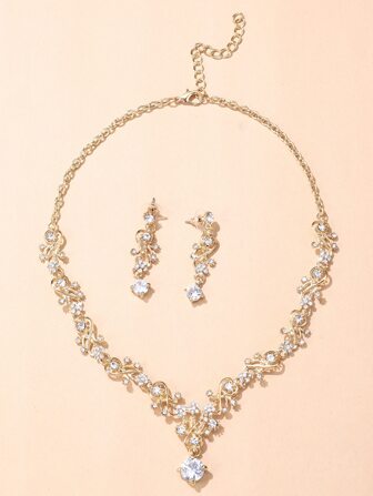Rhinestone Decor Drop Earrings & Necklace