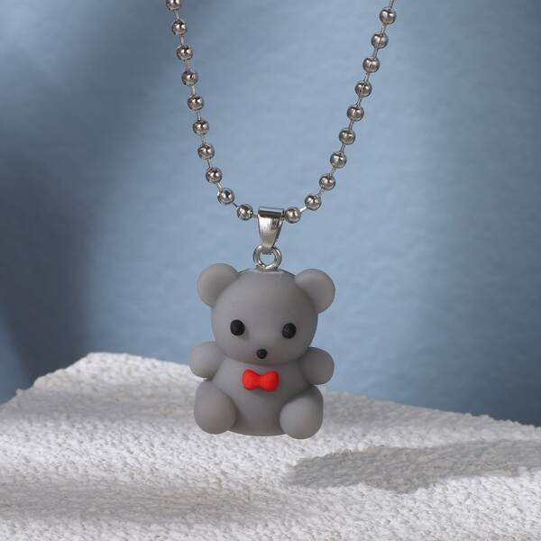 

Girls Bear Charm Necklace, Grey