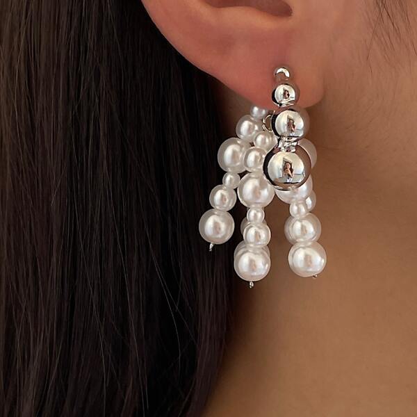 

Faux Pearl Decor Drop Earrings, White