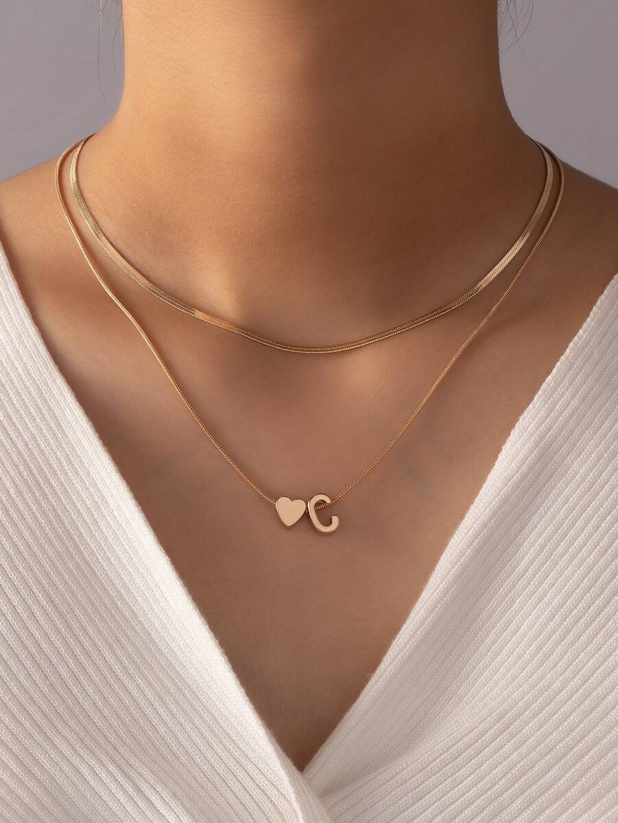 1入組心形墜飾項鍊銅首飾類 - 金黃色 - 查看 1