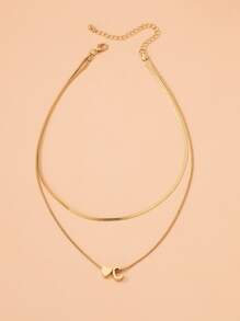 1入組心形墜飾項鍊銅首飾類 - 金黃色 - 查看 2