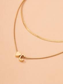 1入組心形墜飾項鍊銅首飾類 - 金黃色 - 查看 4