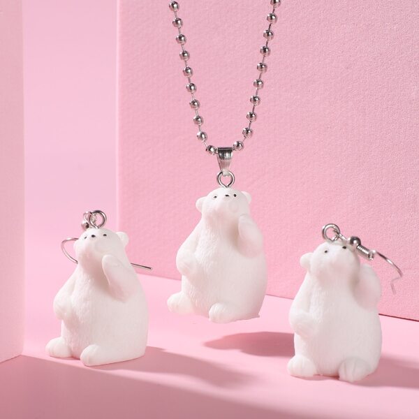 

3pcs Girls Polar Bear Decor Jewelry Set, White