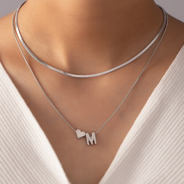 

Heart Pendant Necklace, Silver