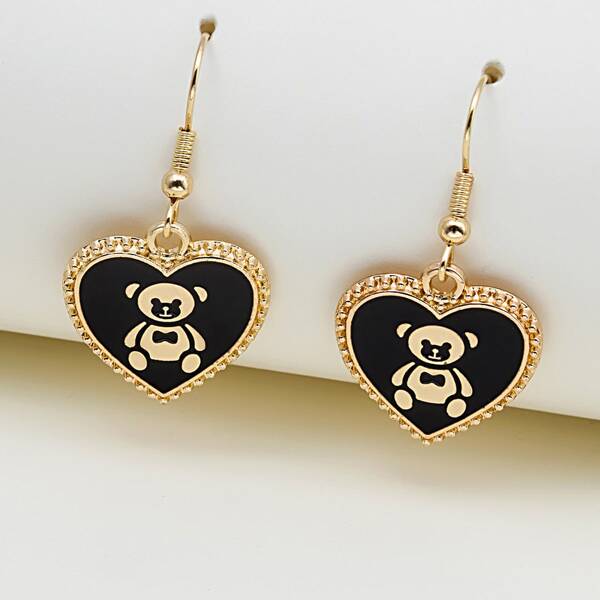 

Heart Decor Drop Earrings, Black