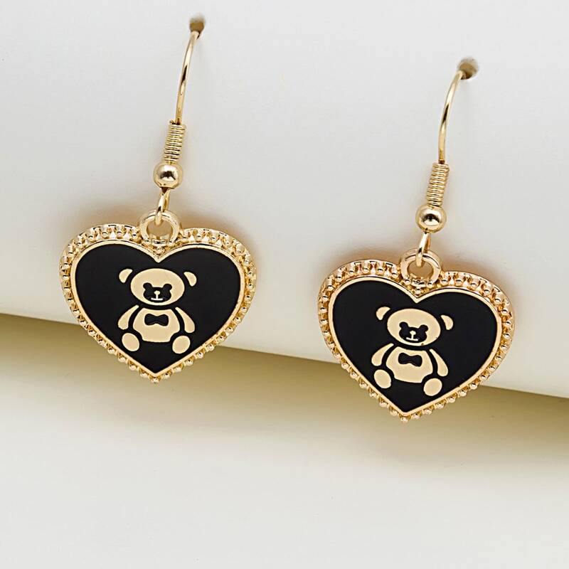 

Bear Drop Earrings, Black