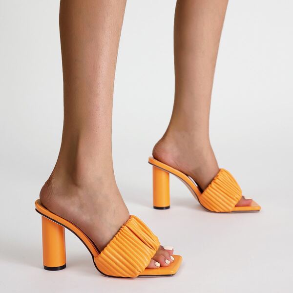 

Solid Ruched Design Chunky Sandal Mules, Orange