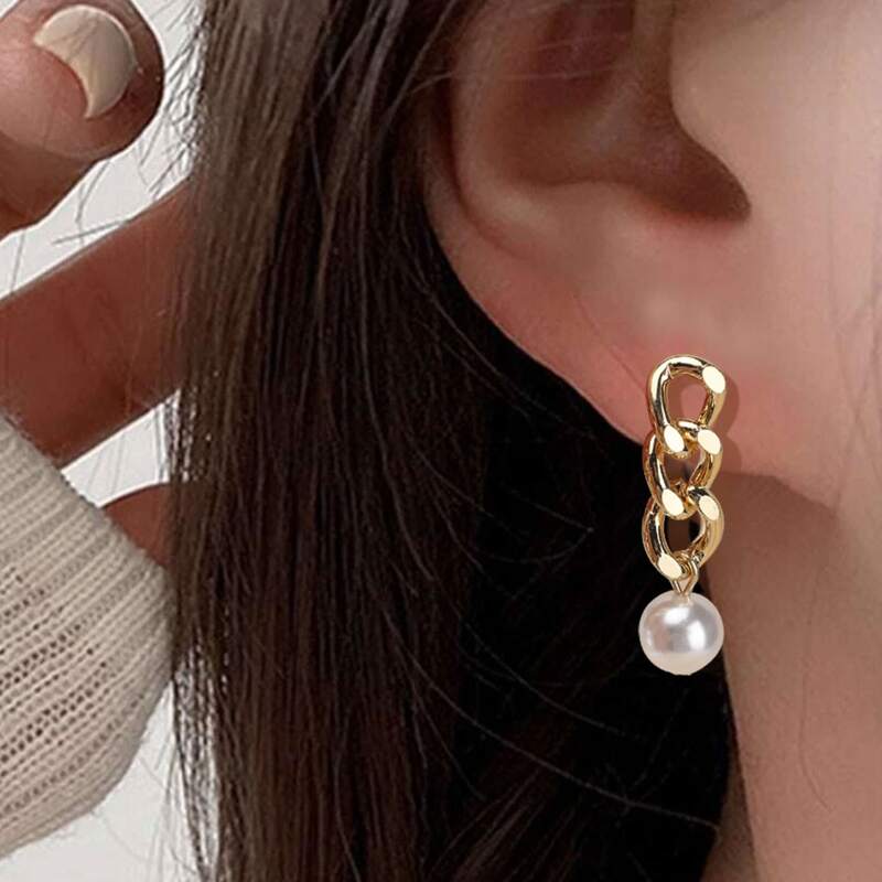 

Faux Pearl Drop Earrings, Gold
