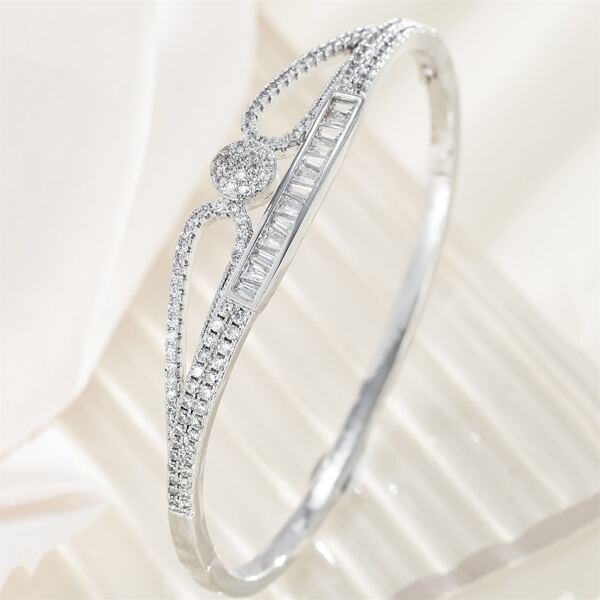 

14K Gold Plated Zircon Decor Bracelet, Silver