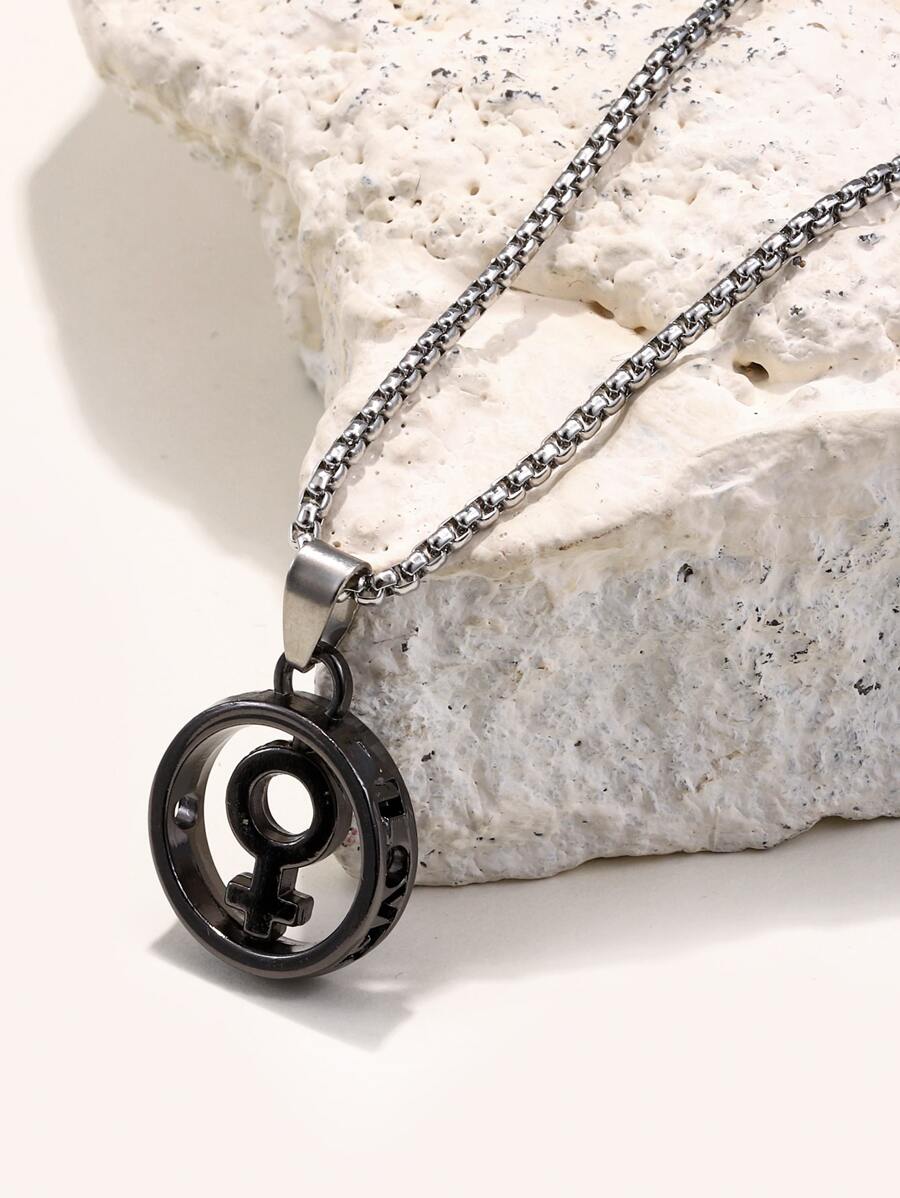 Men Gender Symbol Charm Necklace - Black - View 1