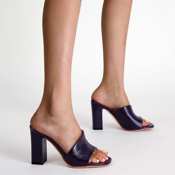 

Minimalist Chunky Heeled Mules, Purple