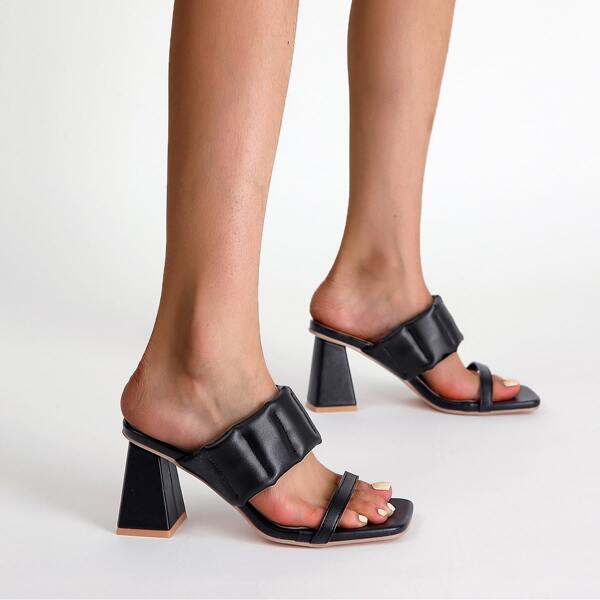 

Minimalist Ruched Chunky Heeled Mules, Black