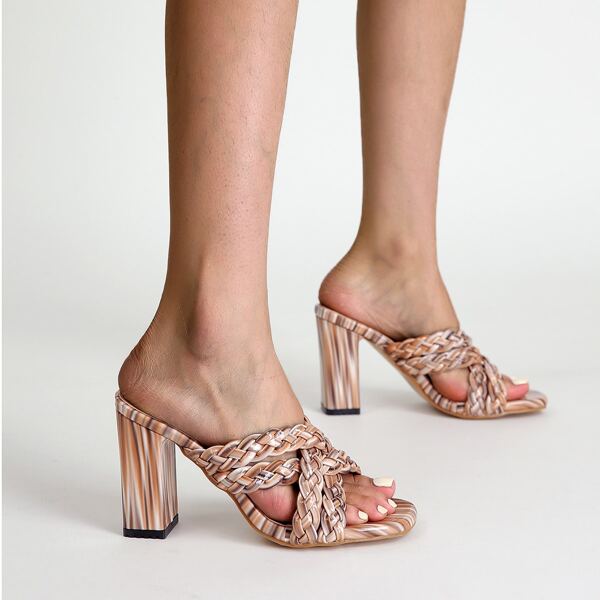 

Braided Chunky Heeled Mules, Multicolor
