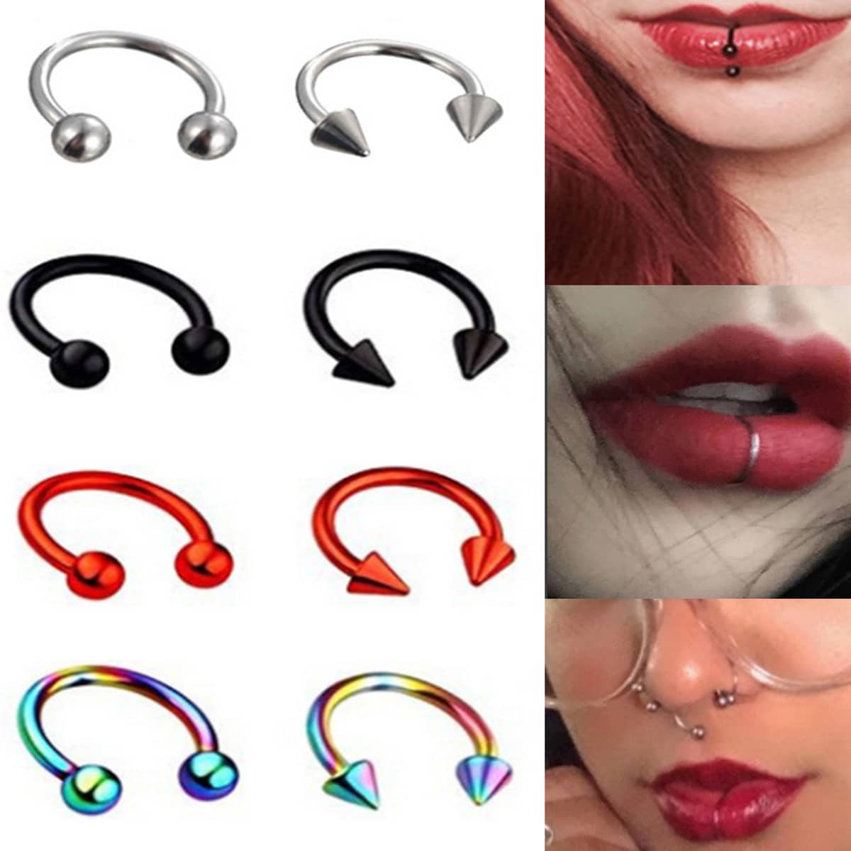

8pcs Stainless Steel Body Ring, Multicolor