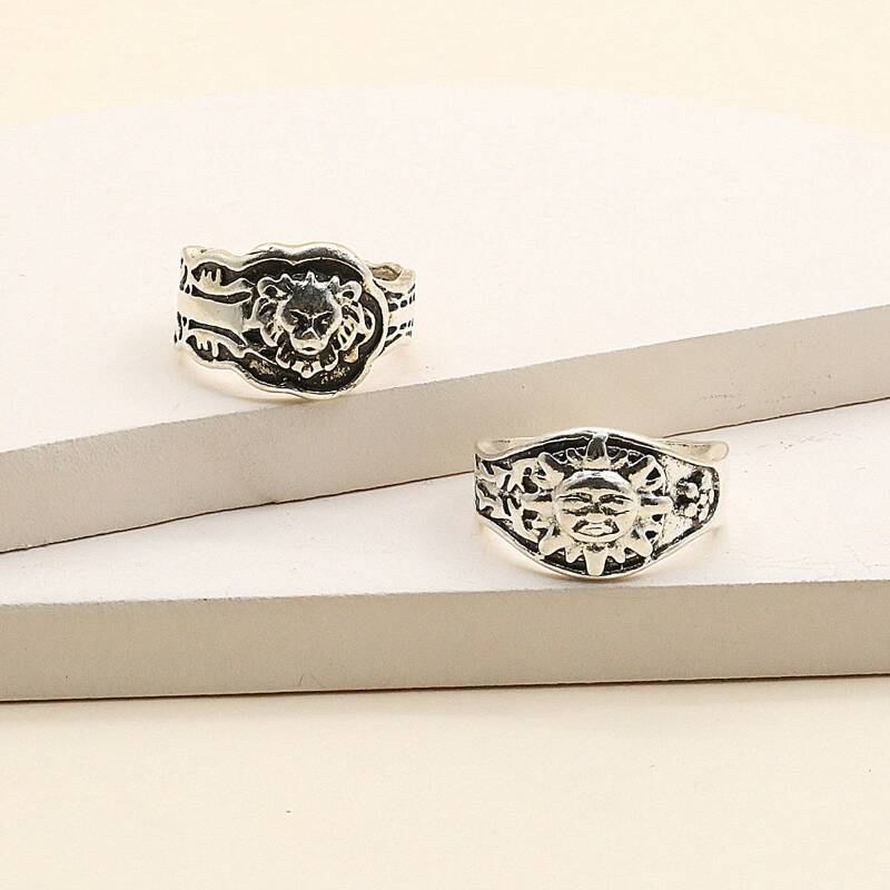 

2pcs Sun Decor Ring, Antique silver