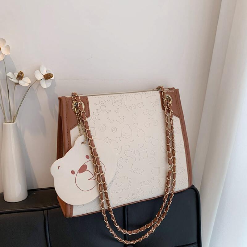 

Cartoon Embossed Tote Bag, Brown